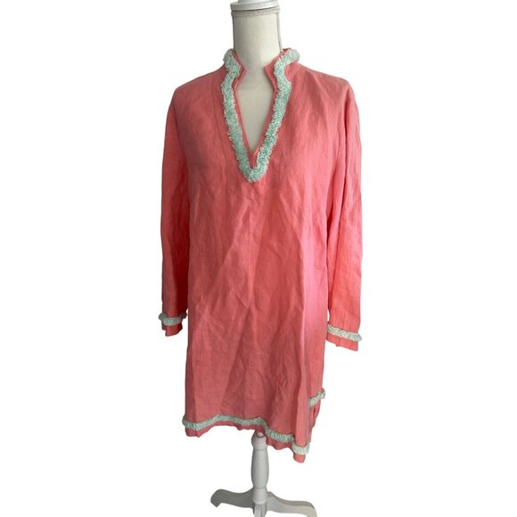 SAIL TO SABLE Coral Mint Green STS Linen Shift Dress Size Large - Picture 3 of 8